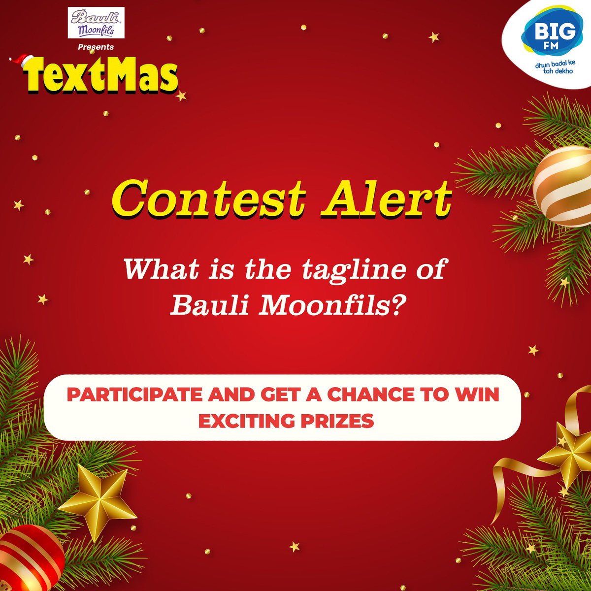 bigfmindia's tweet photo. Unwrap the joy of the season with Bauli in collaboration with Textmas! 🎁✨ Join the festive fun and stand a chance to win big with BIGFM's exciting contest. Spread the cheer and let the festivities begin! 🎉 #BauliTextmasContest #FestiveFun #BIGFMContest https://t.co/cHkaUr2yY3
