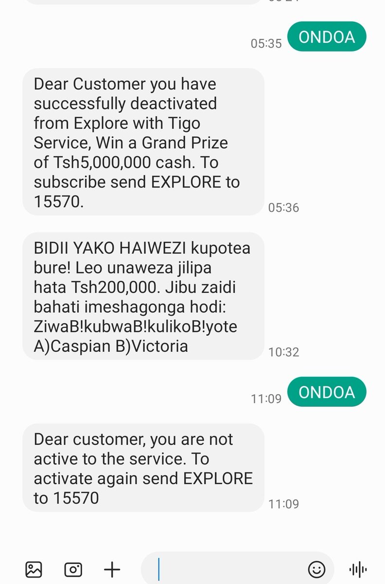 Sasa @Tigo_TZZ nimeshasema ondoa, bado mnanitumia message. Nikisema ondoa tena, mnasema sijaiunganishwa huko. Mtu akisema ondoa si inatakiwa muache kutuma message hizi?