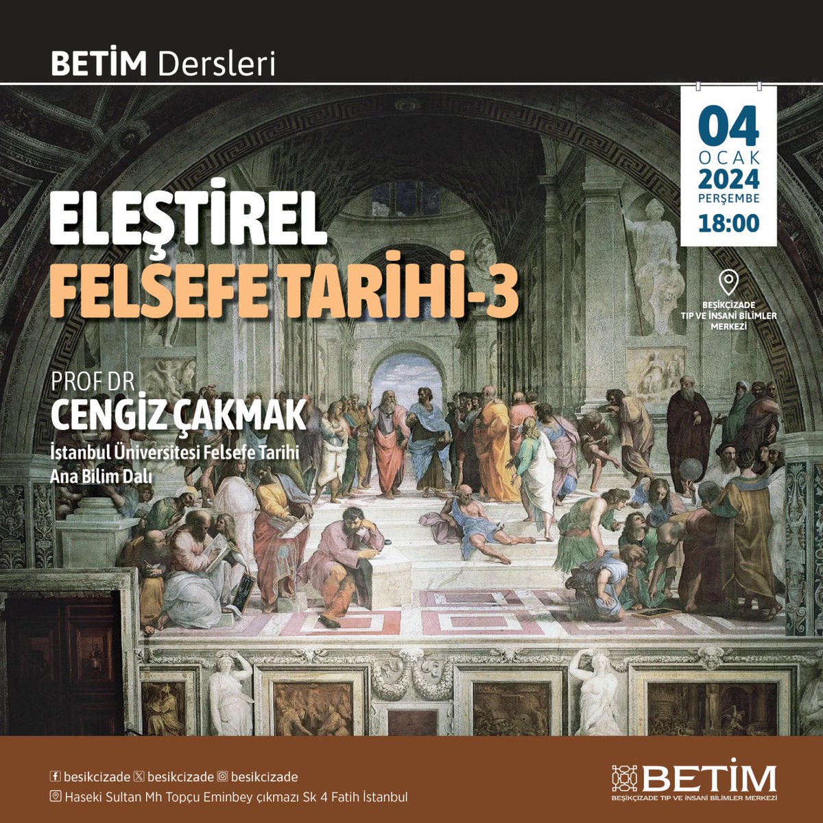 besikcizade's tweet photo. 📌 Prof. Dr. Cengiz Çakmak ile Eleştirel Felsefe Tarihi derslerimizin üçüncüsü 4 Ocak Perşembe 18.00’de BETİM’de! Derse katılım için adınız-soyadınız okulunuz-bölümünüz ve dersin adını betim@hayatvakfi.org.tr ‘ye mail atabilirsiniz. Hepinizi bekliyoruz 🌼 https://t.co/BFVZ9T7BRv