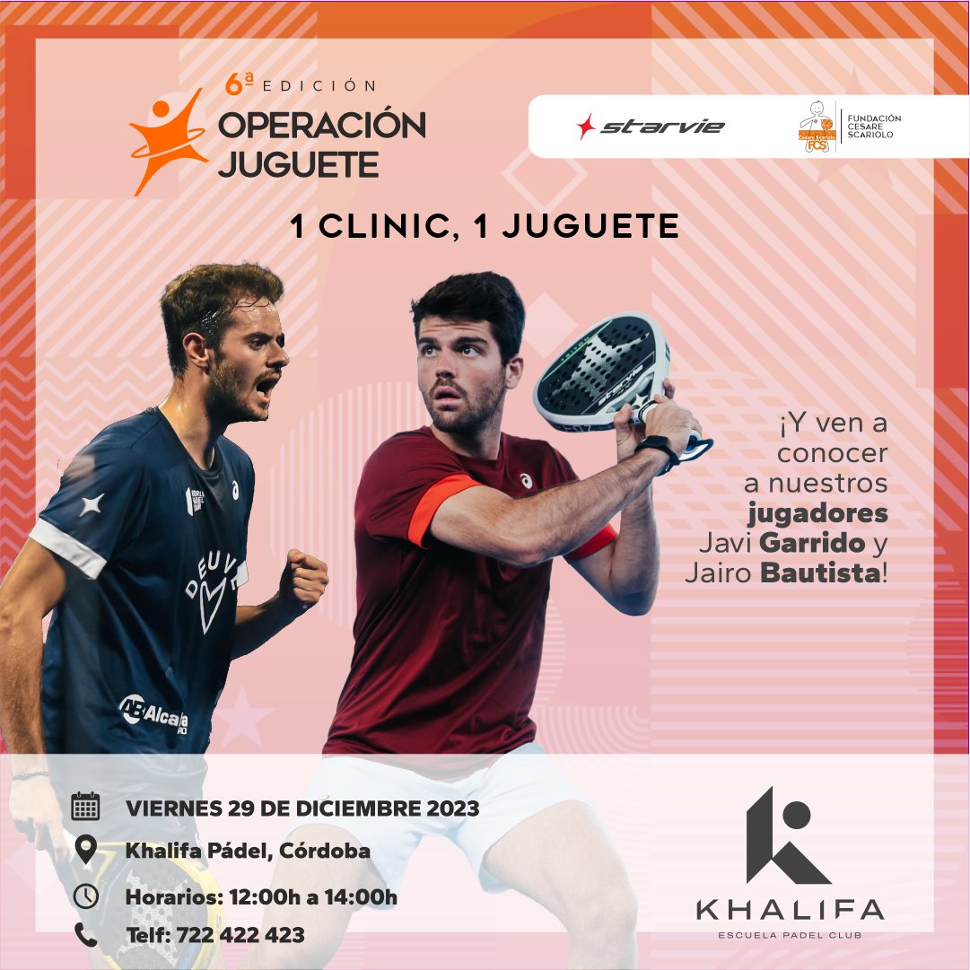 starviepadel's tweet photo. Última parada de nuestra 6ª edición de Operación Juguete a beneficio de la @FCScariolo
📷 Viernes, 29 de diciembre 2023
📷 Khalifa Padel, Córdoba
📷 De 12:00h a 14:00h
#starvieteam #starvie #padelracket #operacionjuguete https://t.co/qcpOc2s86N