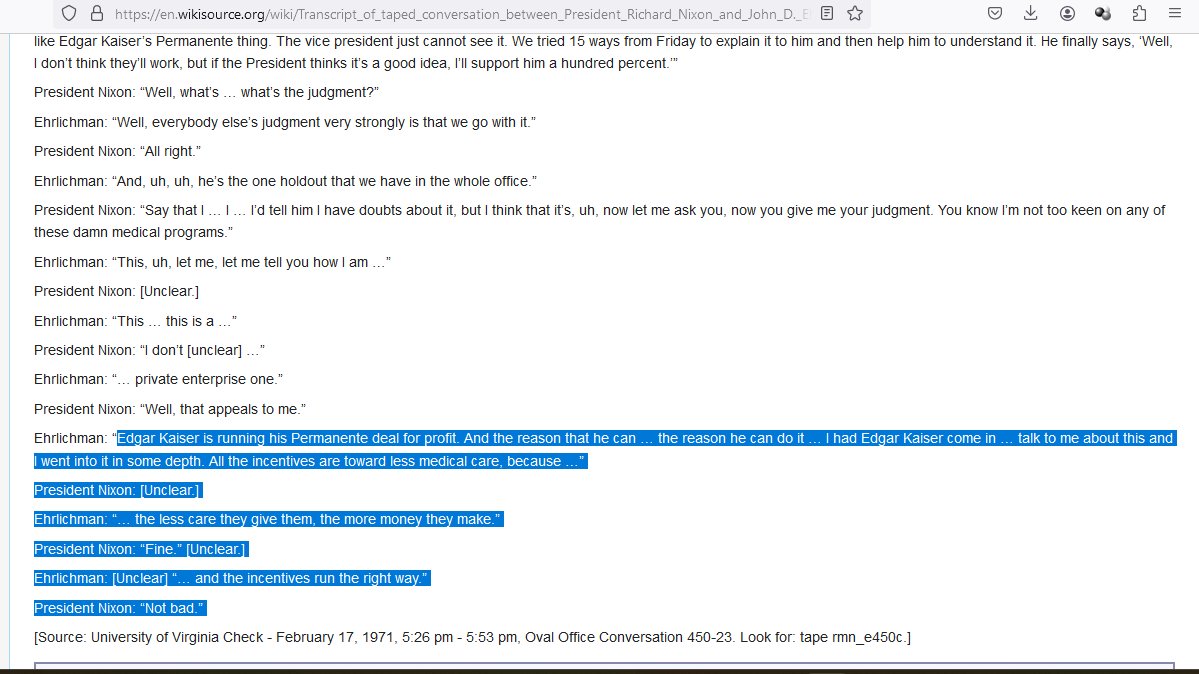 transcript of Nixon and Ehrlichman that led to HMO's
it is clear it was never about healthcare!
'Ehrlichman: “… the less care they give them, the more money they make.”
HOW MUCH CLEARER DO YOU FVCKING NEED IT TO BE?!
#SinglePayer NOW!