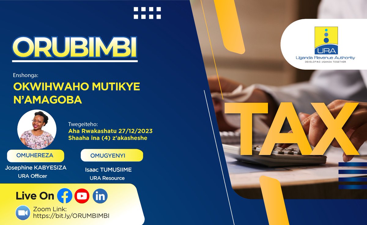 Does the word 'Tax Waiver' give you hard time to understand it? Friends from the West, grab this chance as Josephine Kabyesiza & Isaac Tumusiime all from @URAuganda break it down for us. Be part of the conversation as the day draws near. Details below 👇 #URATaxWaiver #URAWay