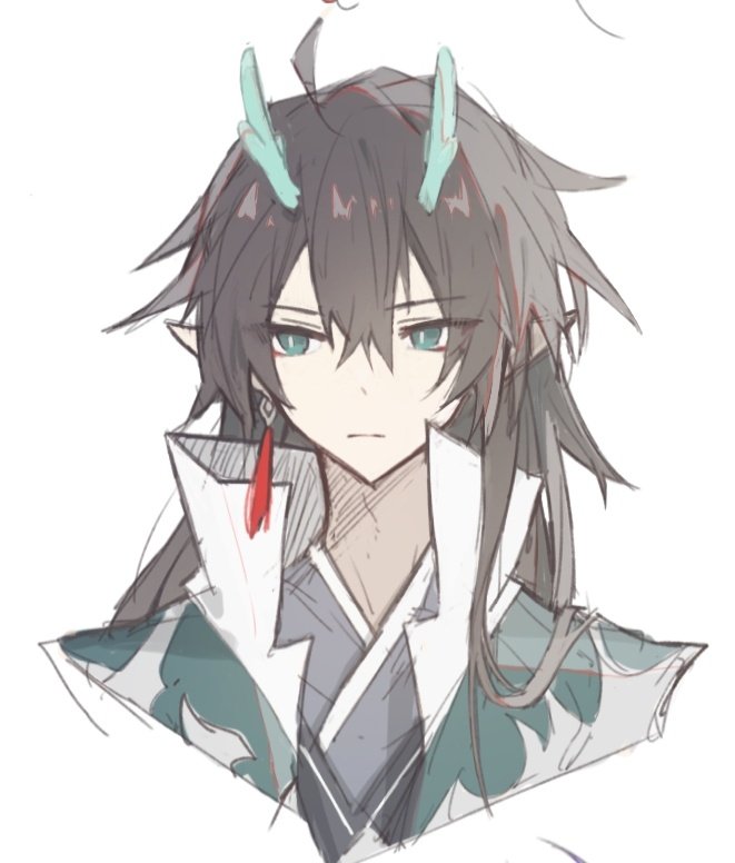 dan heng (honkai: star rail) ,dan heng (imbibitor lunae) (honkai: star rail) 1boy male focus solo pointy ears jewelry white background earrings  illustration images