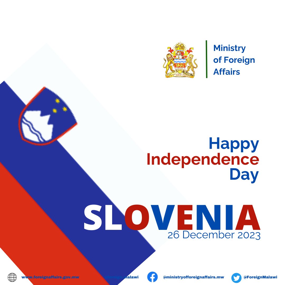 ForeignMalawi's tweet image. Join us in wishing #Slovenia and her nationals a happy #IndependenceDay2023 today!