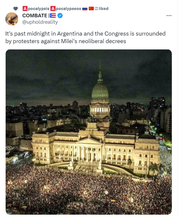 thinking_panda's tweet photo. I remember it was the Argentine people who chose Milei. Why did they regret it in just a few days?🤔

Western-style democracy doesn't seem to work well. https://t.co/CNYk5xMiHi