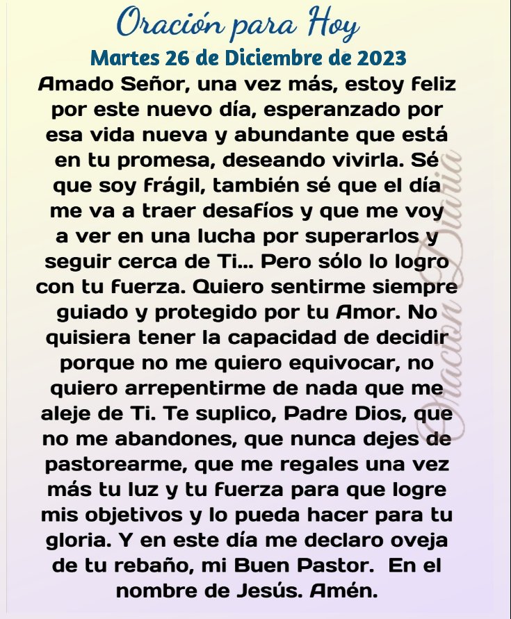 oracion_diaria's tweet photo. Oración para Hoy MARTES 26 DE DICIEMBRE https://t.co/wdZ1Iu3YP6