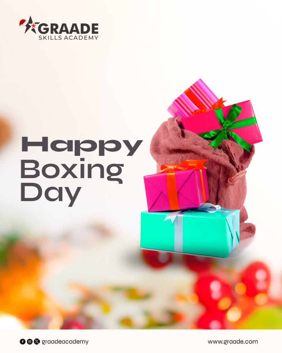 GraadeAcademy's tweet photo. Happy Boxing Day from all of us at Graade Skills Academy!
Wishing you continued growth, learning, and success in acquiring new skills in the coming year!
#christmas #graade #graadeskills #graadeskillsacademy #trendalert #trendalerttiv #education #skills #nsq #boxinday https://t.co/aSBs2qjokL