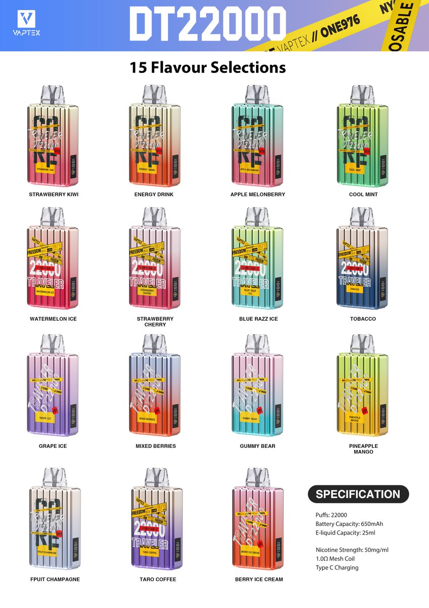 Andy_bmorvape's tweet photo. Here comes the flavors of DT22000 Traveler. Welcome inquiries👏👏🔥 https://t.co/fDKJuVS9gC