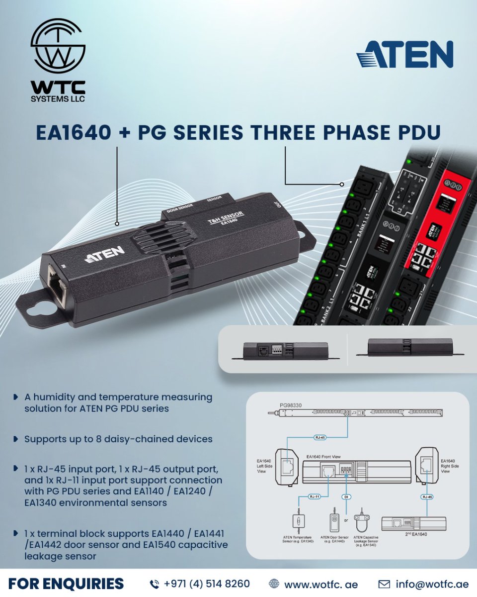 WTC_SYSTEMS_LLC's tweet image. ATEN

EA1640 +  PG SERIES  THREE PHASE  PDU

For Enquiries call +971 (4) 514 8260
For Demo:- lnkd.in/gATYg2S

wotfc.ae
info@wotfc.ae

#wtc #wtcsystem #technology #connectivity #innovation #dubai #gulf #aten #threephase #pdu