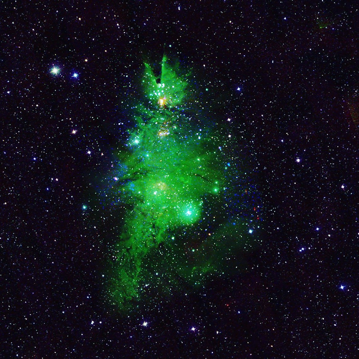 Wishing you all happy holidays and lets hope for a peaceful New Year 2024 !!

„Christmas Tree Cluster,“ a swarm of stars and gas some 2,500 light-years from Earth, spotted by Nasa