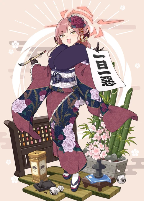 冬の本に収録するイラストです!正月衣装本です!振り袖の柄描くの大変すぎて手首の筋が痙攣してます!陸八魔おまえだおまえ!服なんか着るな!