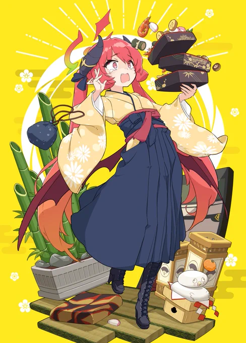 冬の本に収録するイラストです!正月衣装本です!振り袖の柄描くの大変すぎて手首の筋が痙攣してます!陸八魔おまえだおまえ!服なんか着るな!