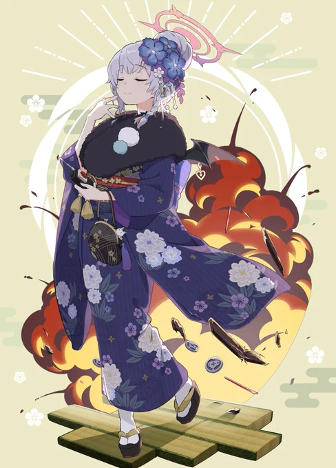 冬の本に収録するイラストです!正月衣装本です!振り袖の柄描くの大変すぎて手首の筋が痙攣してます!陸八魔おまえだおまえ!服なんか着るな!