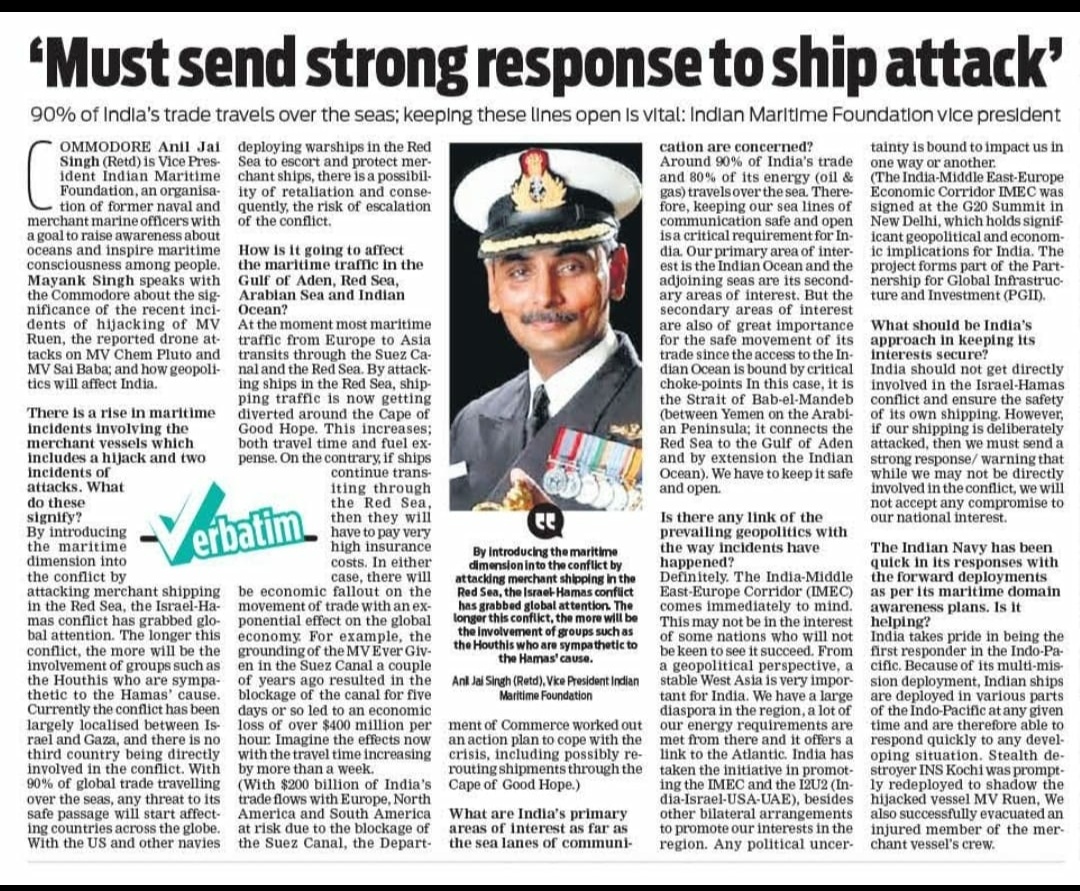 My two pennies worth in today's New Indian Express on the attacks on shipping in the Red Sea/Arabian Sea.