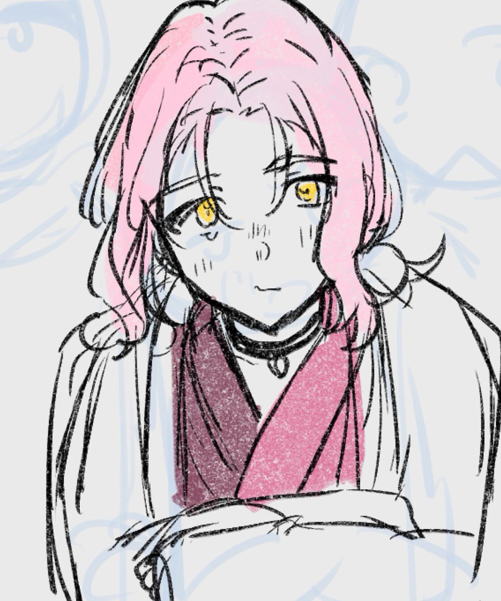 yellow eyes 1boy solo pink hair male focus japanese clothes sketch  illustration images