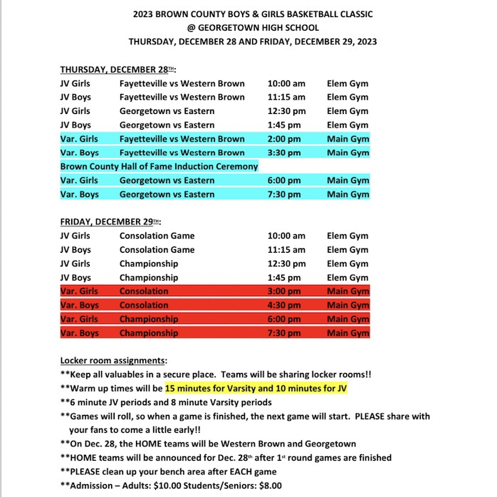 Gtown_Athletics's tweet photo. Hey all you 🏀 fans! It's time for the annual BCHT! 🎉Mark your calendars, spread the word, and let's make this year's event unforgettable. Support our teams and soak in the school &amp; community spirit at Georgetown Jr/Sr High School, Thur 12/28 &amp; Fri 12/29! 
#IgniteInspireInstill https://t.co/uqznRHbGnN