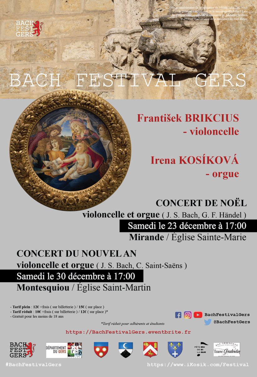 BachFestGers's tweet image. 🎵8ème #BachFestivalGers 2023🎹🎻

🎉 CONCERT DU NOUVEL AN🥳
( Bach, Saint-Saëns )
📅Samedi le 30 décembre à 17
⛪️#Montesquiou #Gers #Occitanie 🇫🇷 #France

🎹 Irena Kosíková - #orgue
🎻 František Brikcius - #violoncelle

🎟️ eventbrite.co.uk/e/billets-8eme… 👈

#BonneAnnée #BonneAnnee2024