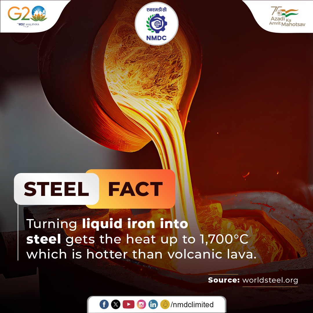 nmdclimited's tweet photo. Transforming liquid iron into steel for unparalleled durability and versatility in construction, manufacturing, and beyond.
#steelfact #NMDC https://t.co/OQE1LFWH76