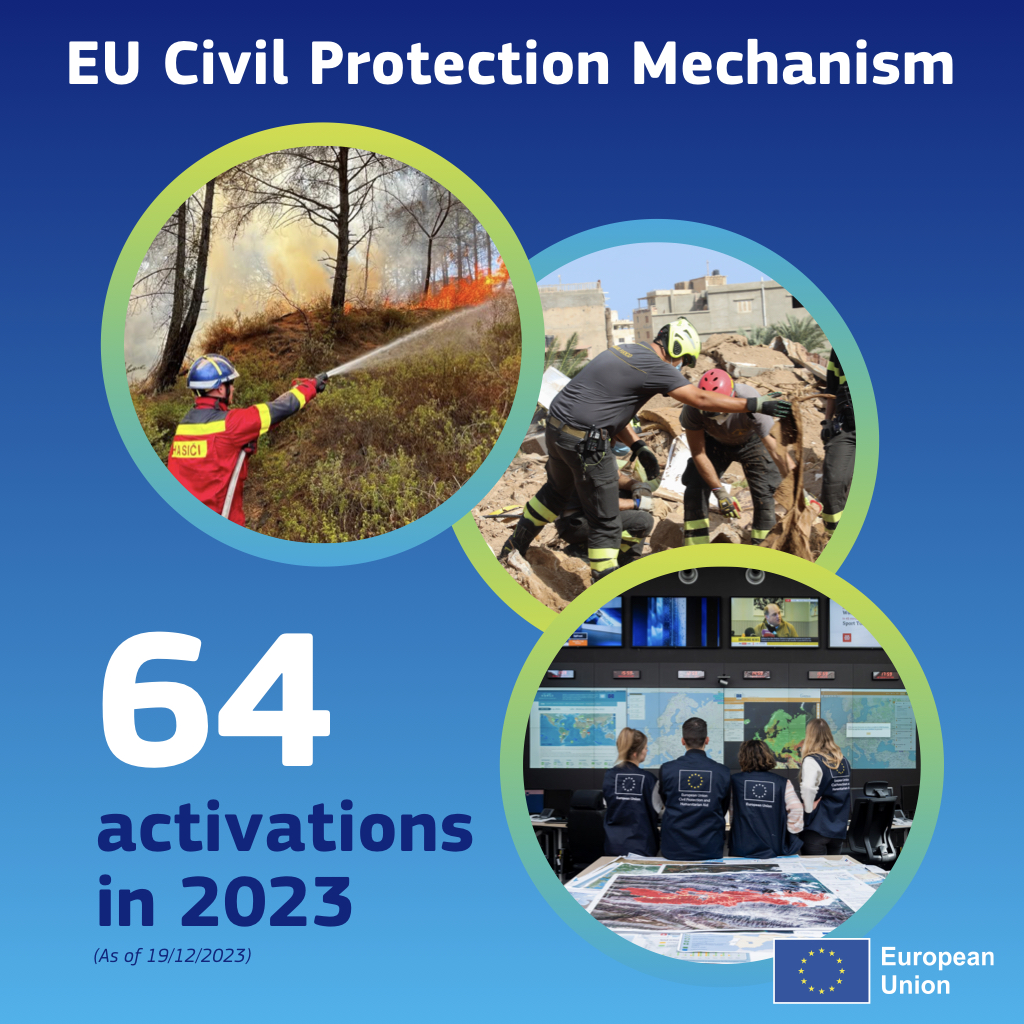 The #EUCivilProtection Mechanism was activated 64 times in 2023, stepping up its efforts to address emergencies across Europe and all over the world.

Despite the challenges, it is more important than ever to appreciate the strength of #EUSolidarity and the EU's joint response to
