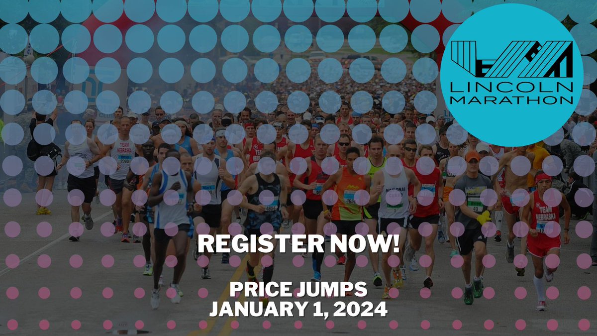 Register today to Save!
Price Jumps in ONE week.
2024 Lincoln Marathon &amp; Half Marathon
Sunday, May 5, 2024
buff.ly/3WeTLt3