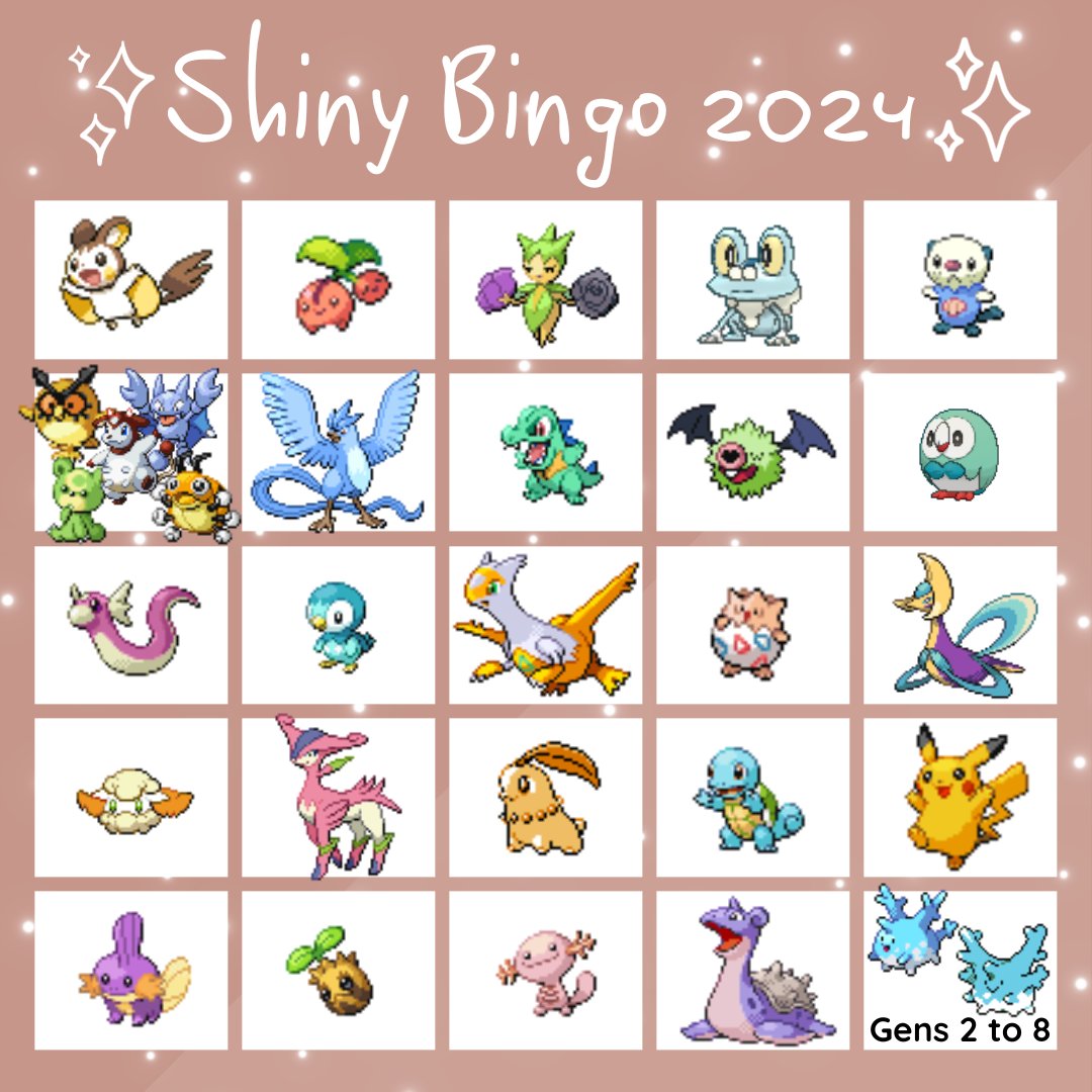 DetectiveMocha's tweet photo. it's that time of year shiny hunters! what is on your 2024 shiny bingo card? ✨

i'll go first :3 https://t.co/BycKkwRmpF