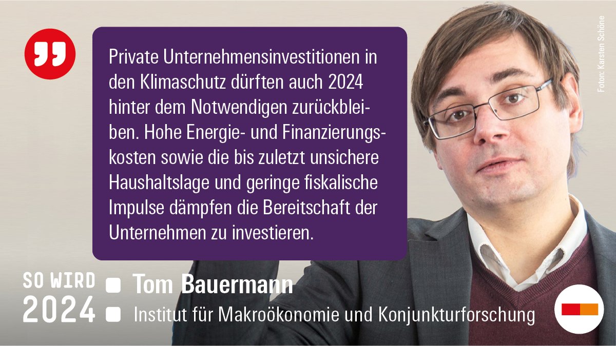 Werden wir 2024 eine positive Trendwende bei den Investitionen in den Klimaschutz der Industrie sehen, @bauermann_tom ? Die Wirtschaftsprognosen unserer @IMKFlash-Expert:innen für #2024 : imk-boeckler.de/de/so-wird-202… #Sowird2024 #IMK