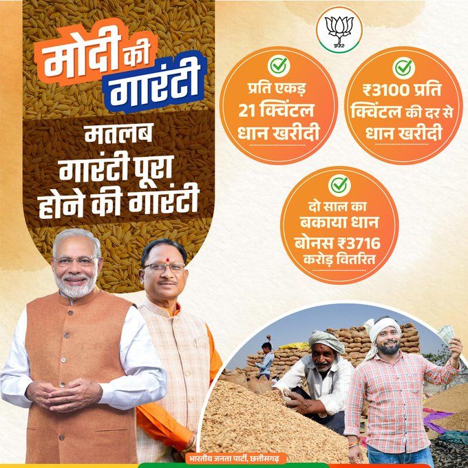 मोदी की गारंटी मतलब गारंटी पूरा होने की गारंटी-किसानों के लिए प्रतिबद्ध भाजपा सरकार किसानों को उनका हक देकर कर रही है न्याय। किसानों के मुद्दों पर उचित विचार विमर्श किया जाता है और उनकी समस्याओं का समाधान करने के लिए संघर्ष किया जाता है। #किसान #न्याय