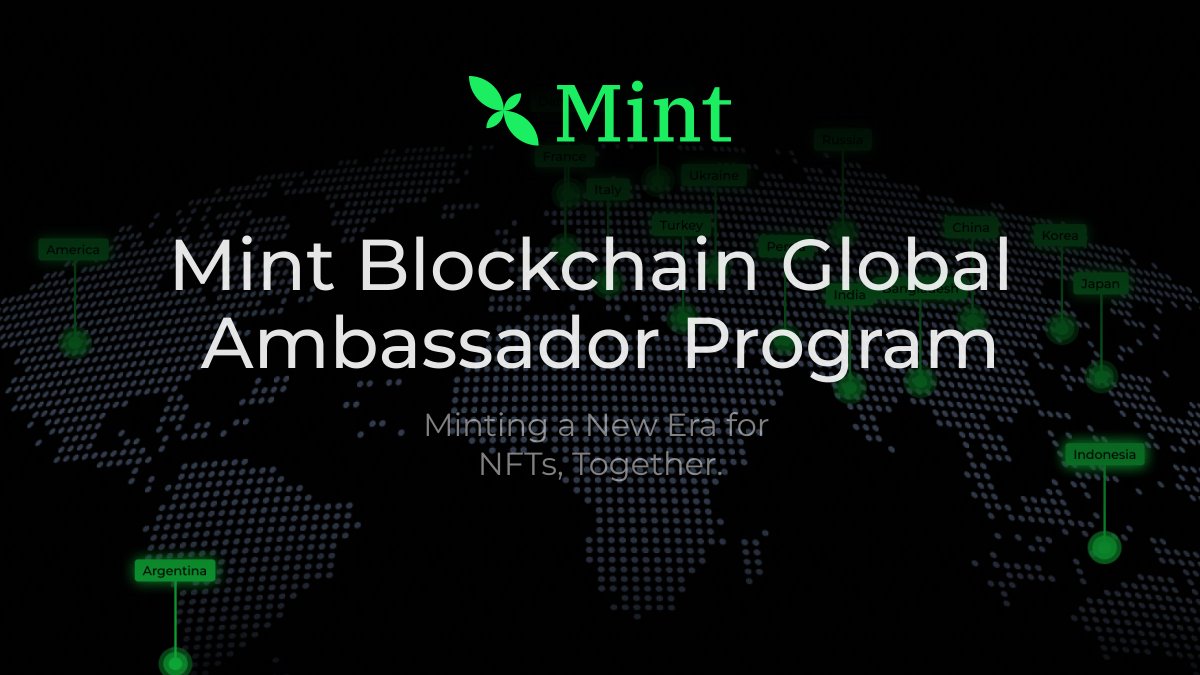 Mint_Blockchain's tweet image. 🌏 Mint Blockchain Global Ambassadors Wanted 🌎

Embark on the Mint Mission:

Unleashing the real value of the #NFT market  

🟩→🟢→🍀

You are invited to apply to Become a Mint Ambassador here: 

a8968wtabhs.typeform.com/mint-ambassador

Minting a New Era for NFTs, Together 🍀