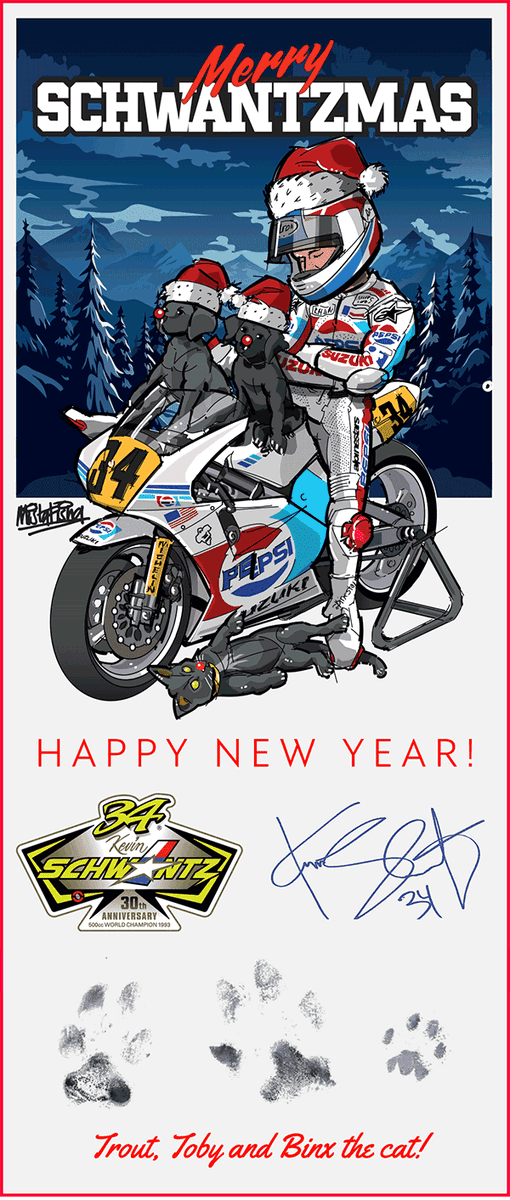 GPMag_'s tweet photo. #500GP Merry christmas from Kevin Schwantz and friends! https://t.co/VPxMitoT1n