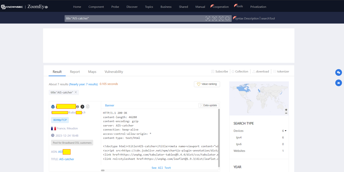 giammaiot2's tweet photo. How to Catch &amp; Investigate possible insecurity OnLine with Zoomeye Search Engine

AIS-catcher Station: Automatic Adentification System (AIS)

Dork

https://t.co/VJe7huA1FH

Global Ship Tracking Intelligence.

#ZoomEye
#MarineTraffic #VesselFinder #ShipXplorer #FleetMon 
#Spoofing https://t.co/d0GIk4PawE