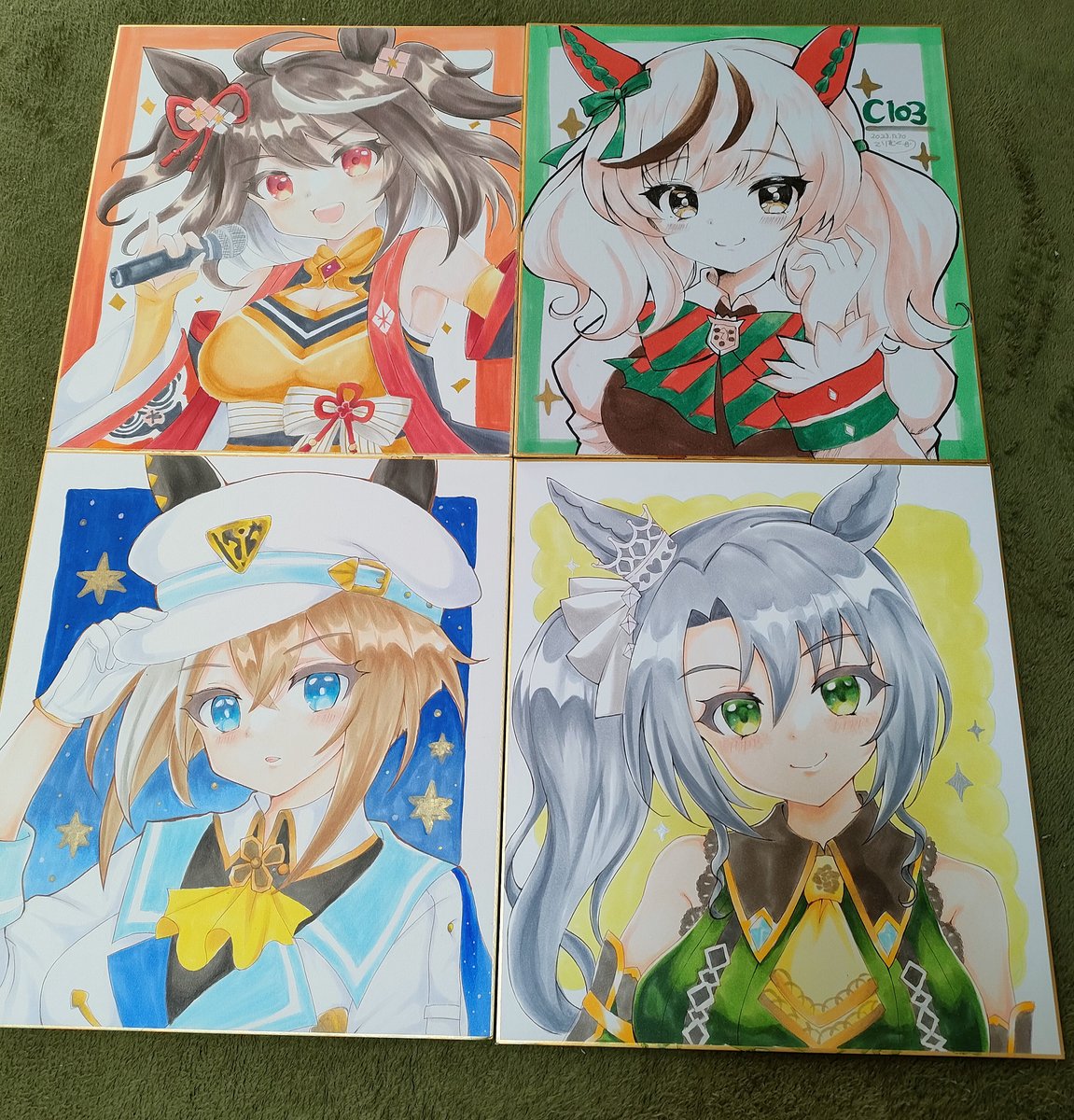 シュヴァルグラン(ウマ娘) ,キタサンブラック(ウマ娘) 「コミケに持ってく色紙こんな感じですもうちょっと増えるかも? 」|てりむく🐦プリステ29R娘88フクキタル合同誌のイラスト