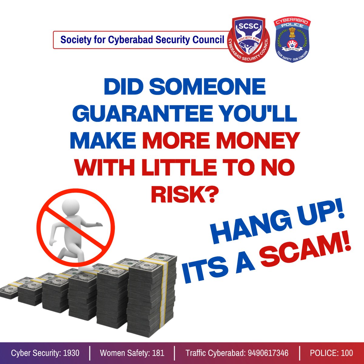 Scam Alert! 🚨
 
 No-risk, high-reward promises over the phone? It's a scam! 
 
 Stay vigilant, hang up, and report the fraud.

 Let's protect each other from scams. 
 
 #ScamWarning #HangUpScams #StaySafe #ScamAwareness  #ProtectYourWallet #bealert #besecure #cyberbullying