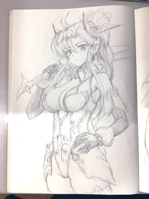 長時間外に出る時は、描かなかったとしても画材を持っていないと不安になります。コンビニで買ったB5ノート、下敷、メタシルは色が薄くて削る必要がないので下書きに、実線は太らない0.3mmのクルトガシャープペン、消しゴムはトンボが最強です😆 
