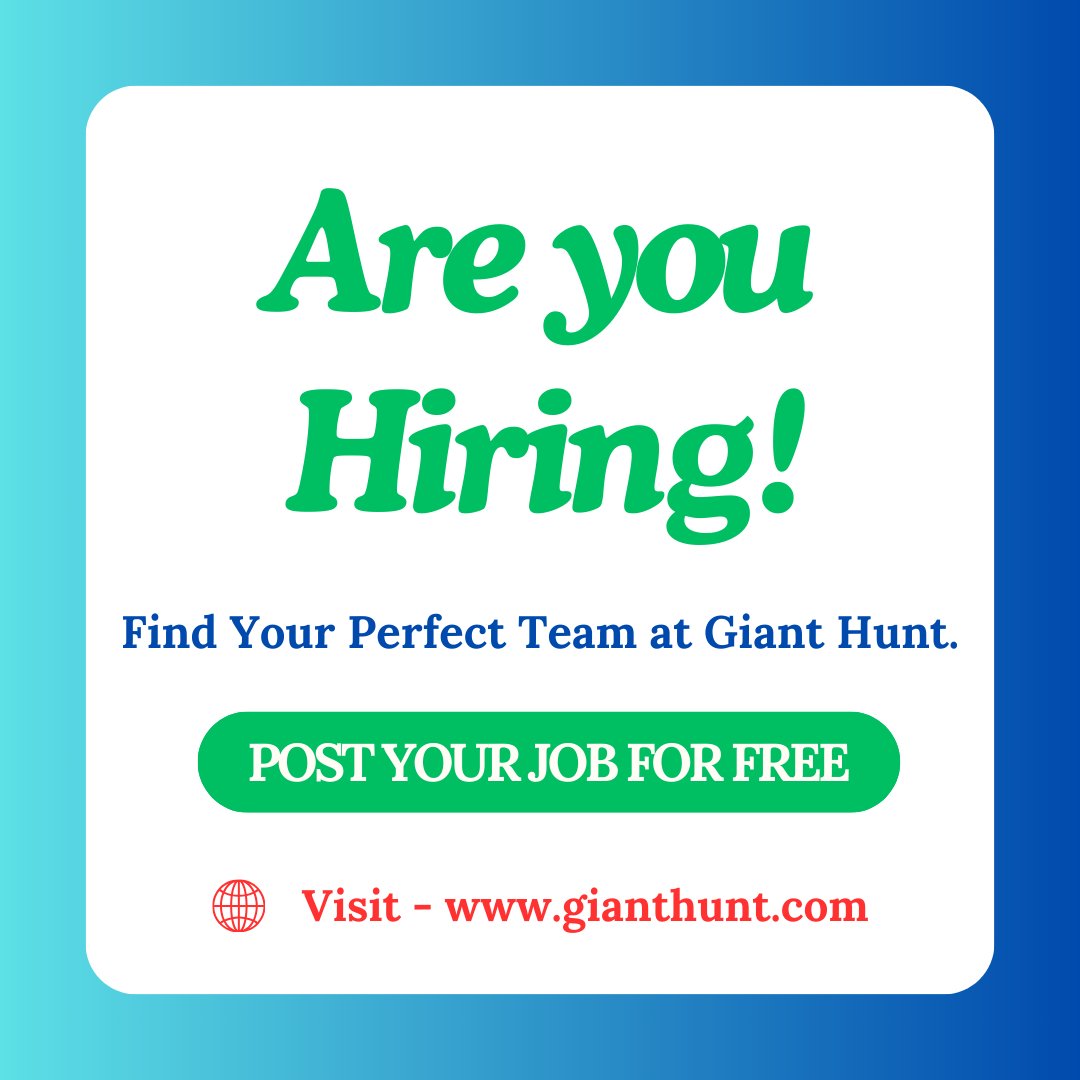 Are you Hiring Employees for your Company?

Giant Hunt is your go-to platform for hiring the best talents out there.

✨ Post jobs for free and Find your perfect team at Giant Hunt 🤝

Visit - gianthunt.com
.
.
.
.
.
#GiantHunt #humanresources #hr #recruitment #hiring