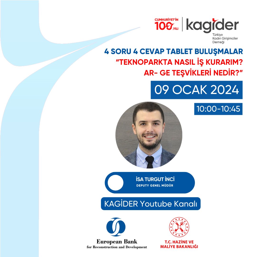 Sizleri 'Teknoparkta Nasıl İş Kurarım? AR-GE Teşvikleri Nedir?' konulu 4 Soru 4 Cevap Tablet buluşmaya davet ediyoruz! 💼📷 9 Ocak 2024, 10:00 Katılım Ücretsiz! Kayıt olmak için linke tıklayın ve yerinizi ayırtın. tinyurl.com/2eev5wvd @EBRD @HMBakanligi @iisaturgut