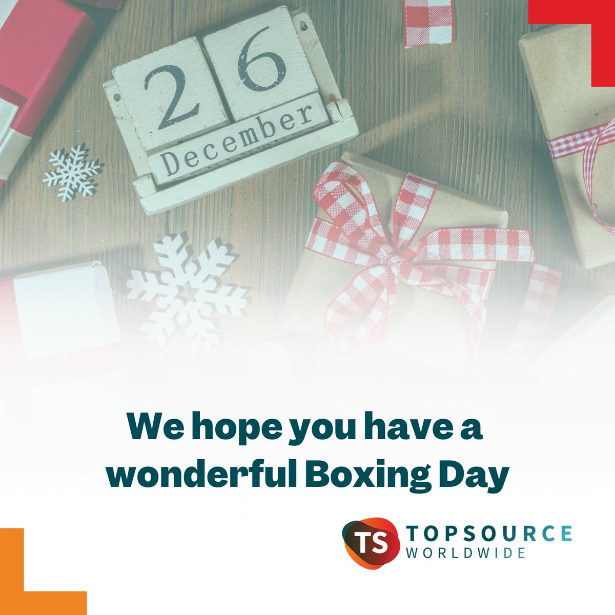 We hope you all had an amazing Christmas! Embrace the excitement of this Boxing Day and treat yourself to something special as you relax for the holidays. Thank you for your ongoing support of TopSource Worldwide. #TopSourceWorldwide #BoxingDay