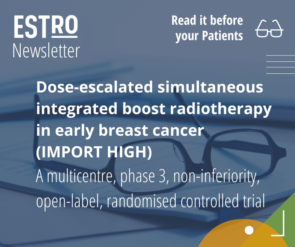 ESTRO_RT's tweet photo. Dose-escalated simultaneous integrated boost #radiotherapy in early #breastcancer (IMPORT HIGH): a multicentre phase 3 non-inferiority, open-label randomised controlled trial, published in @TheLancet
👉Read it before your patients: https://t.co/VCFWaO48xF
#ESTRONewsletter #radonc https://t.co/Hmh2yasuIx