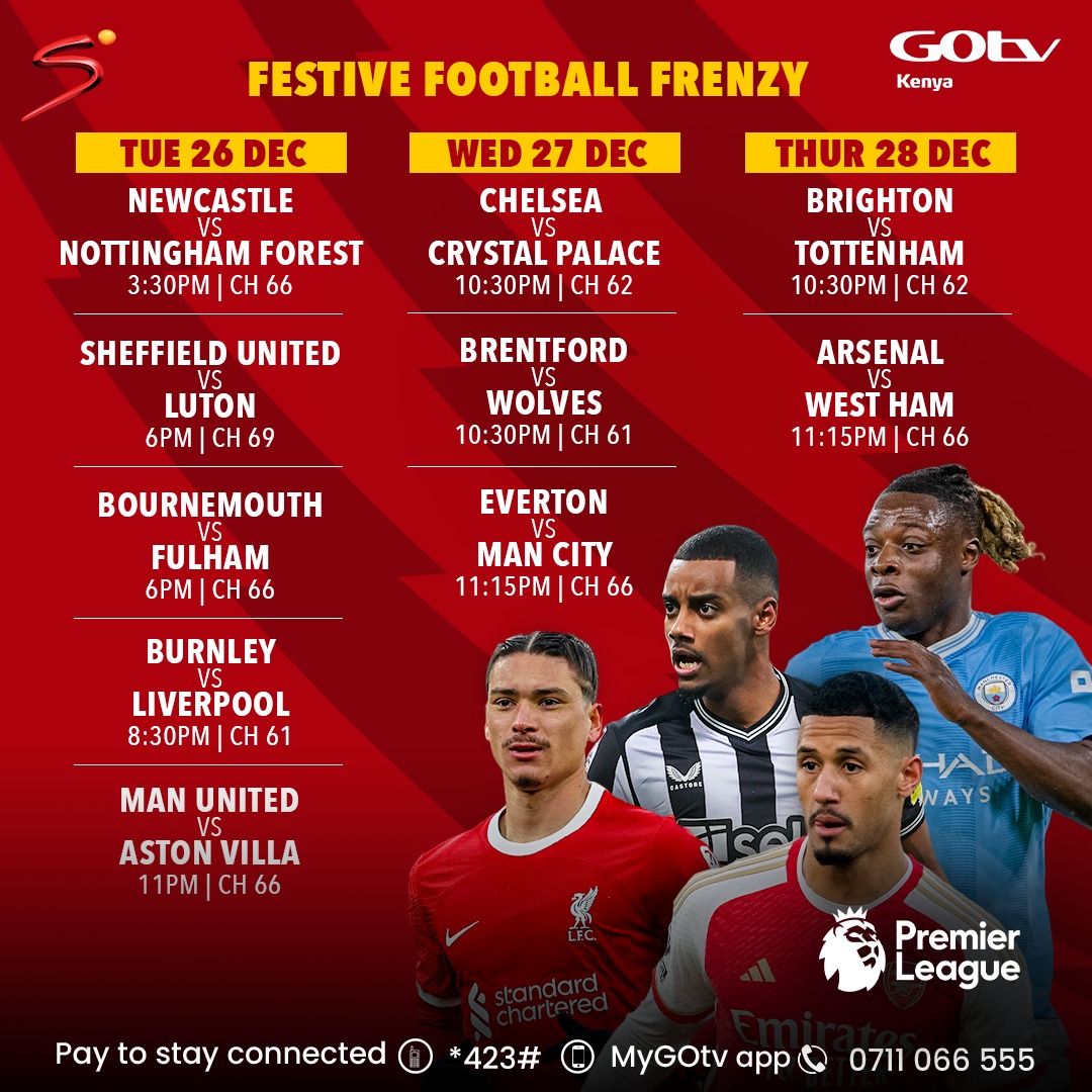 osoroKE's tweet image. Enjoy back to back football frenzy this festive season right here on GOtv.

Reconnect or stay connected to GOtv and access #GOtvStream - available to ALL active subscribers.

▶️bit.ly/gotvstream

#FootahMkononiOnGOtv