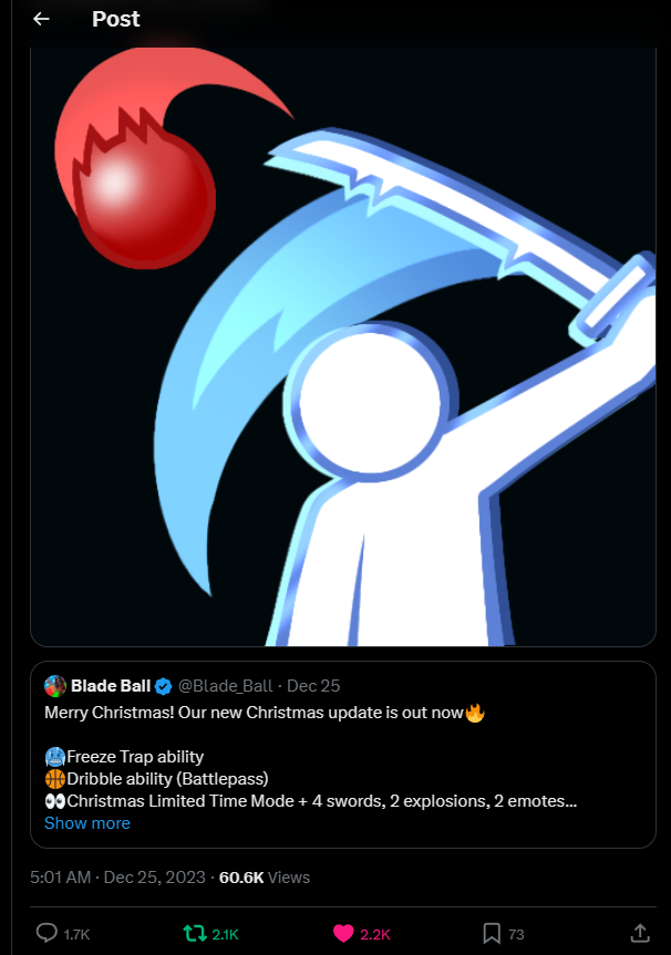 WloliW's tweet photo. @Blade_Ball Done! username is kingman1131 https://t.co/lKZ7BJWBvR