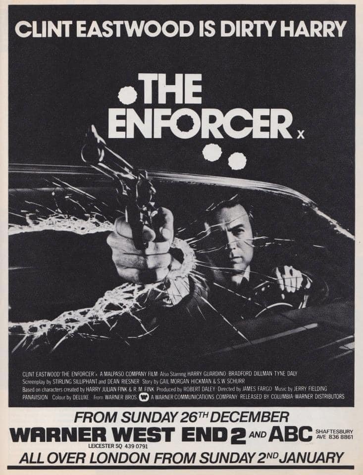 Forty-seven years ago today, The Enforcer blasted its way into West End cinemas… #TheEnforcer #clinteastwood  #HarryCallahan #DirtyHarry #1970s #film #films #JamesFargo #TyneDaly #crime #thriller #thrillermovies