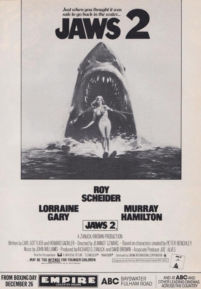 Forty-five years ago today, just when they thought it was safe to go back in the water, Jaws 2 opened in UK cinemas… #Jaws2 #JAWS #1970s #JeannotSzwarc #RoyScheider #LorraineGary #MurrwayHamilton #greatwhiteshark #greatwhite