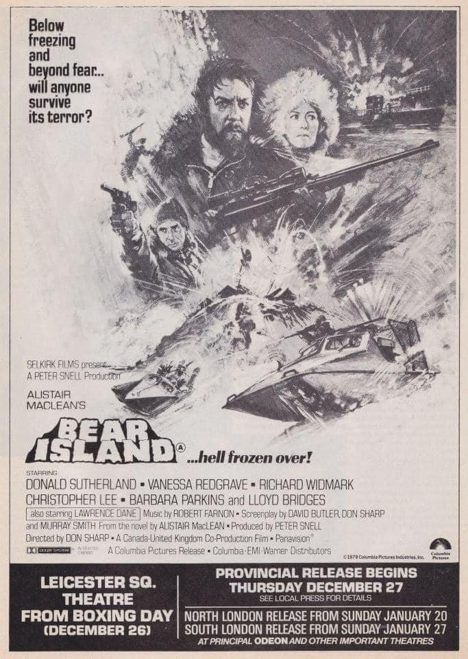 Forty-four years ago today, the Leicester Square Theatre was hell frozen over… #BearIsland #1970s #film #films #AlistairMaclean #DonaldSutherland #VanessaRedgrave #RichardWidmark #DonSharp #thriller #thrillermovies