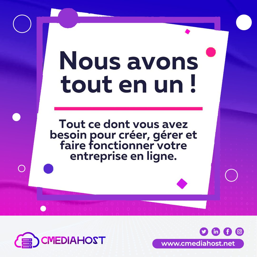 Ne vous contentez pas de l'ordinaire, choisissez l'extraordinaire. Relevez vos défis en ligne avec nous ! 💻💪

#CMEDIAHOST #HébergementWeb #PerformanceEnLigne #ChoixIntelligent #TransformationDigitale #ExcellenceEnLigne