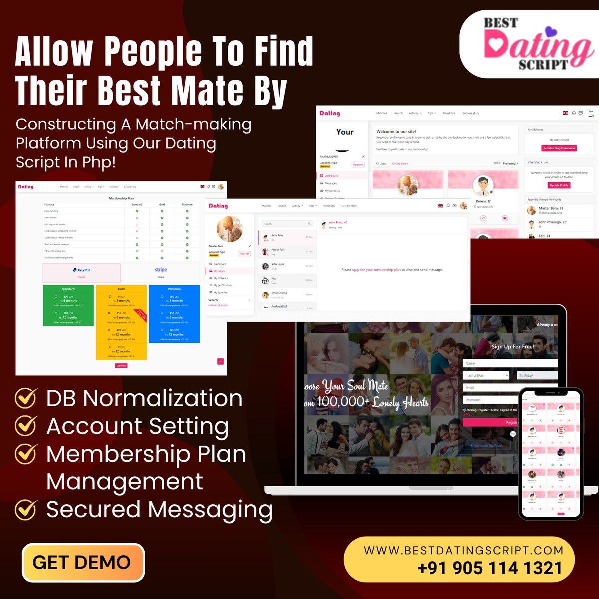 datingscripts's tweet image. Now you can create a highly robust dating platform for user to find their soul mate.
Implement our #Datingscript and get your dating platform ready within a few hours. It is highly scalable and has modern features in it.
☎️+91 90511 41321
🌐 bestdatingscripts.com