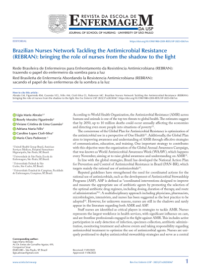 REBRAN_'s tweet photo. The new editorial about 🇧🇷Brazilian Nurses Network Tackling the Antimicrobial Resistance! Congrats 👏 @LigiaMAbraao, @viviane_gusmao, @ADRIUSPRP, @carolciofi, @mcpadoveze. 
🔗https://t.co/B1u2uMPYFl https://t.co/wbh8NP1Lb0