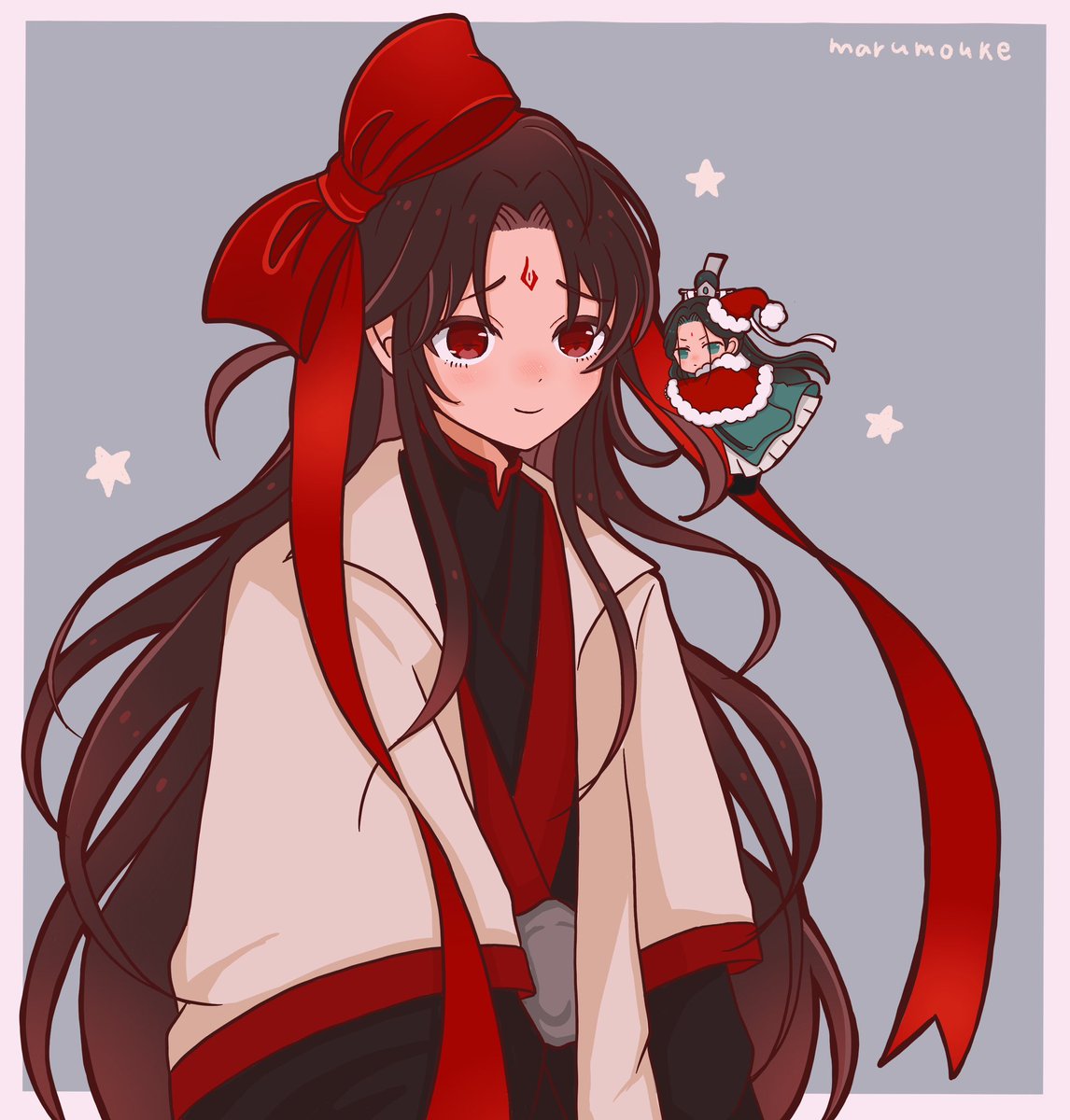 red eyes long hair 1boy black hair forehead mark hat 1girl  illustration images