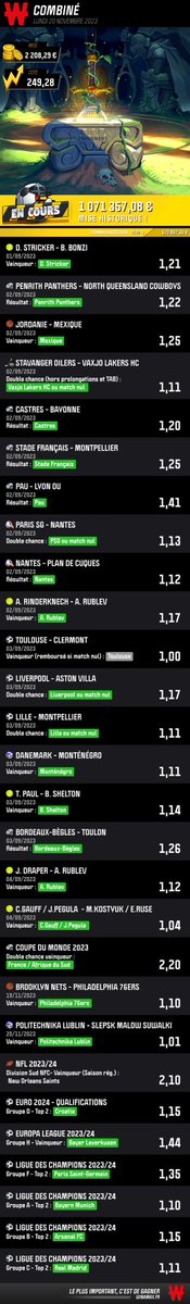 pierreFree2's tweet image. Salut la team et @WinamaxSport, serait-il envisageable d'obtenir exceptionnellement un petit cashout sur un pari à long terme pour ce ticket un peu fou ?

@WinamaxSport

#TeamParieur