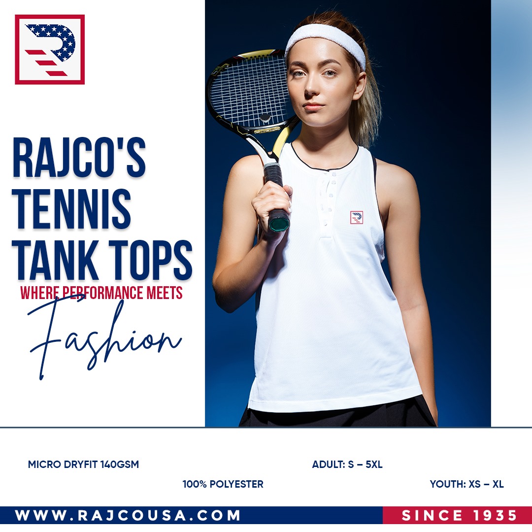 Elevate your tennis game with Rajco's Tennis Tank Tops, where performance meets fashion! 🎾Crafted from 100% polyester micro-dryfit, these tops are the perfect blend of style and functionality.

.

.

#TennisTankTops #WomensActivewear #rajcoindustriesusa #SuperBowl #Jesus #Eminem