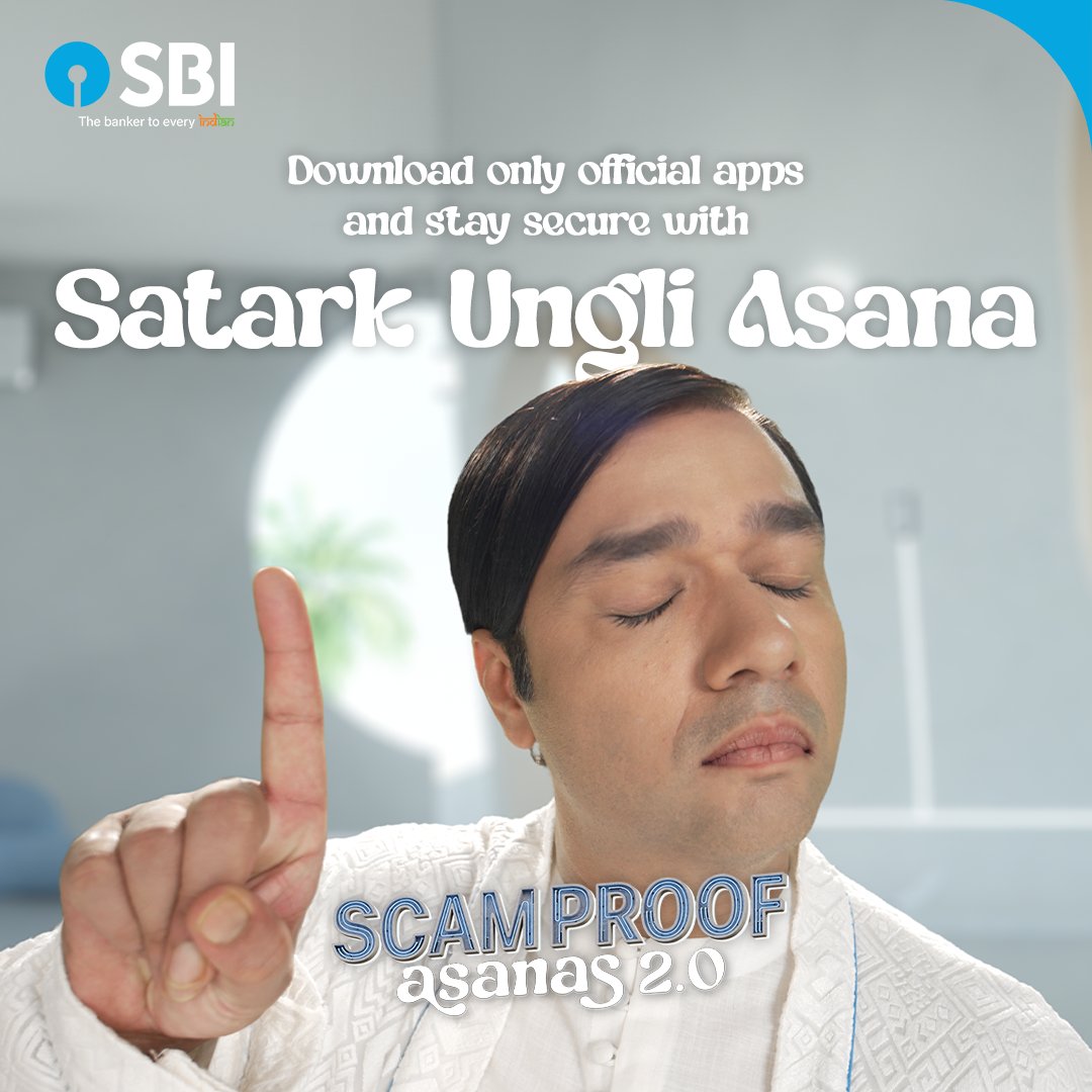 Quick Loan apps are used by scammers for deceiving people with easy finance.

Practise the 'Satark Ungli Asana' to stay safe. 

#SBI #ScamProofAsanas #SPA2 #CyberFrauds #CyberSafety #StaySafeWithSBI #StaySafe #StayVigilant #DeshKaFan #TheBankerToEveryIndian