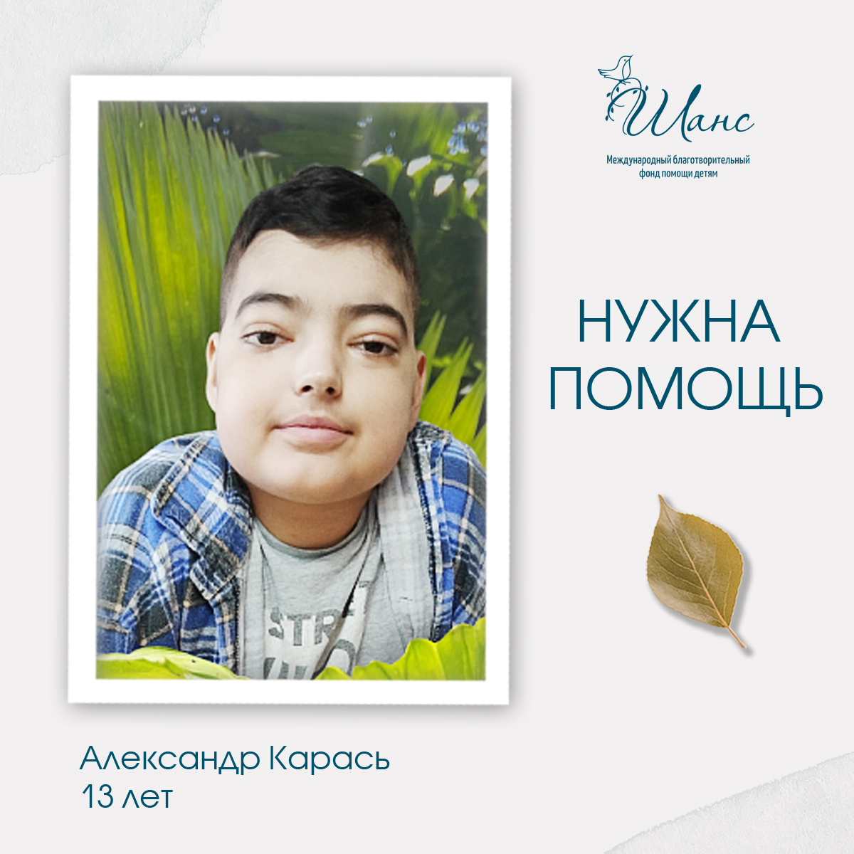 fondchance's tweet photo. Летом этого года фонд оказывал помощь семье Саши на жизненно необходимые лекарственные препараты, но пока борьба с болезнью продолжается. Саша проходит тяжелое лечение, готовясь к повторной трансплантации костного мозга. Нужна ваша помощь! 

https://t.co/fqPvNUArzI

#фондшанс https://t.co/xFCWc9qUoa